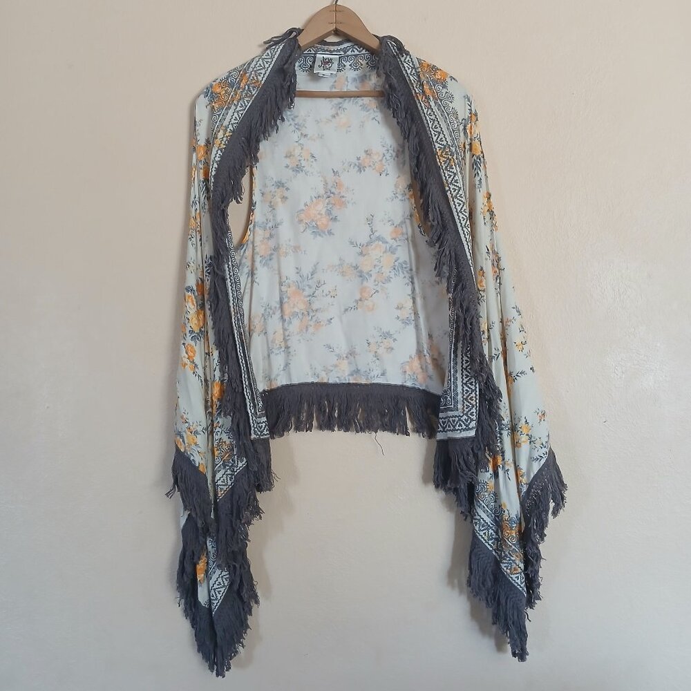 Ivy Jane Yellow & Gray Floral Fringe Shall Women's Small